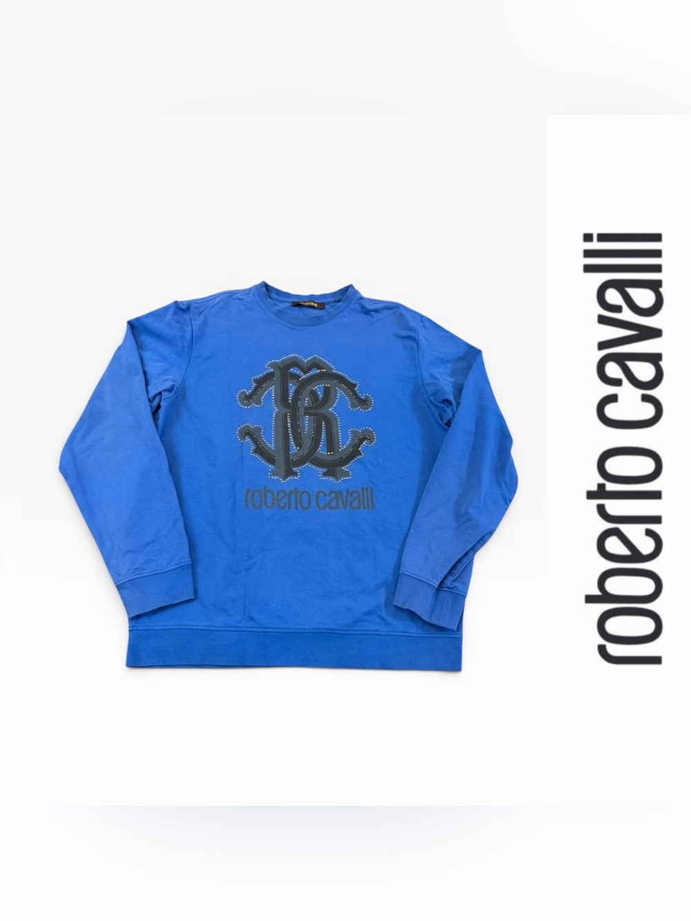 Roberto Cavalli Men's Blue Logo Crewneck Sweatshirt